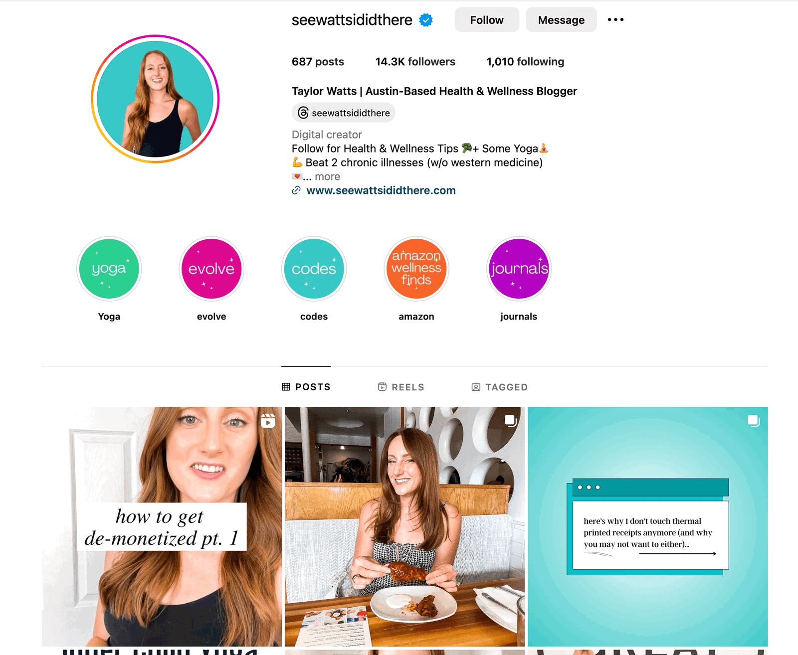 Health and wellness type of influencer, Taylor Watts