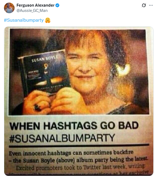 Hashtags gone wrong: #susanalbumparty