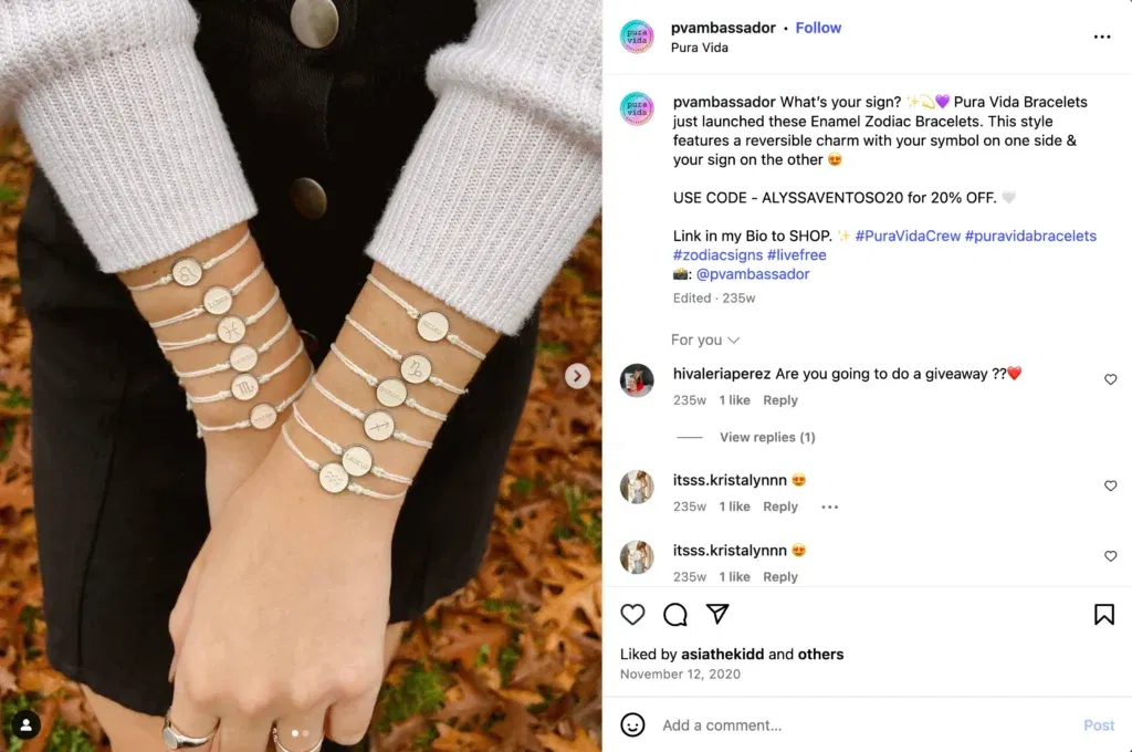 Pura Vida Bracelets micro influencer campaigns