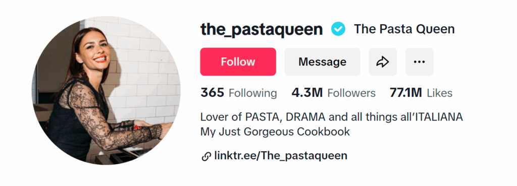 The Pasta Queen top TikTok food influencer