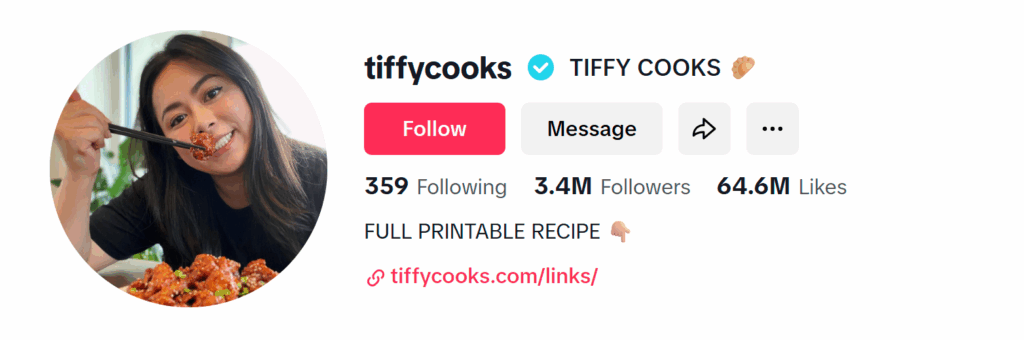 tiffycooks TikTok food influencer account